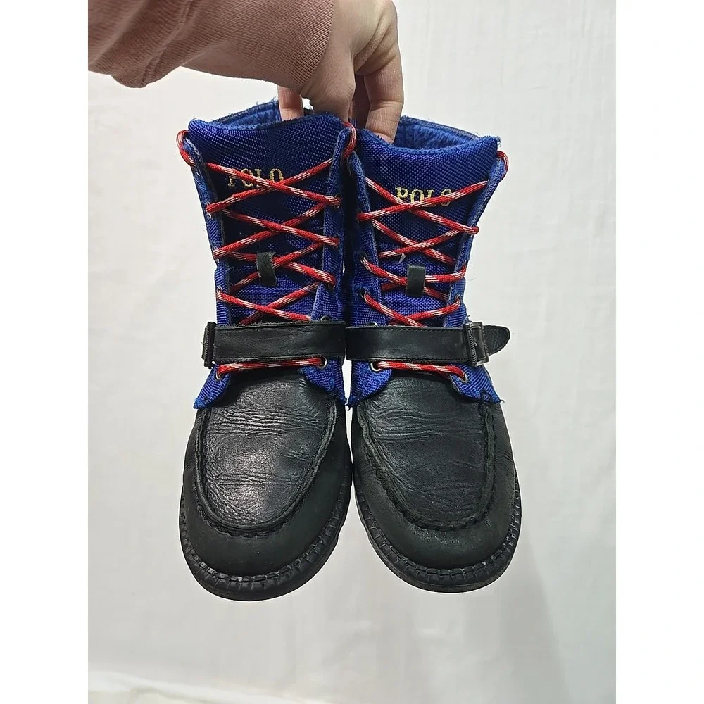 POLO Ralph Lauren Boys Ranger High‎ II Boots Size US 4.5 Blue Black Red Lace Ski